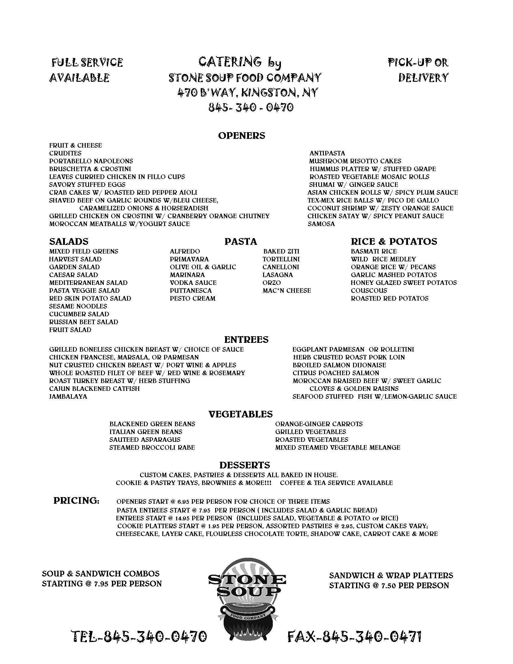 CATERING MENU « Stone Soup Food Company